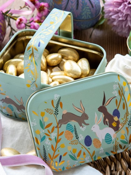 Sadter Rabbit Tin Easter: Sara Miller - Rabbit Basket Tin with Handle